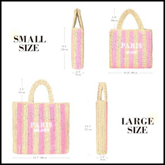 Woven Straw Tote Bag Packable Summer Beach Vacation Boho Chic Handbag - Picture 6 of 7